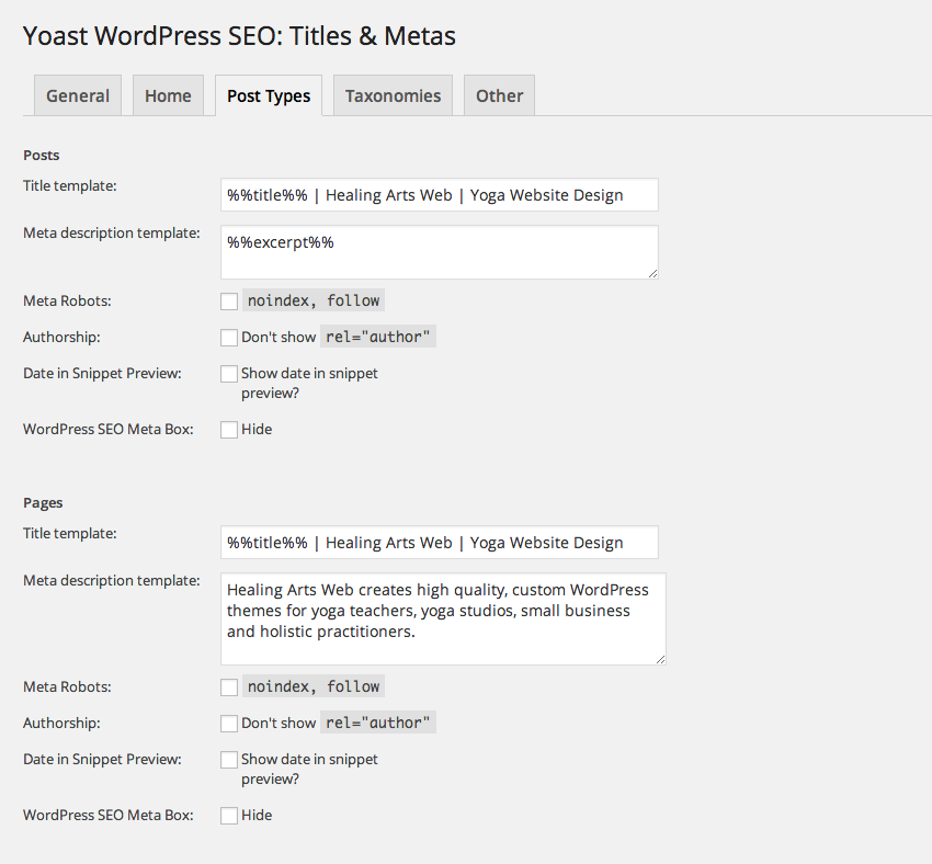 My posts and pages SEO settings